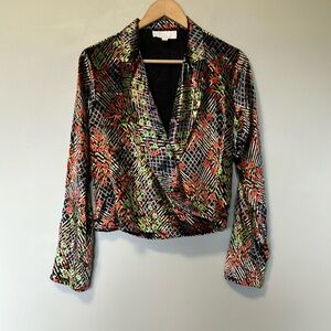 Anthropologie ett:twa Floral velvet Wrap Blouse